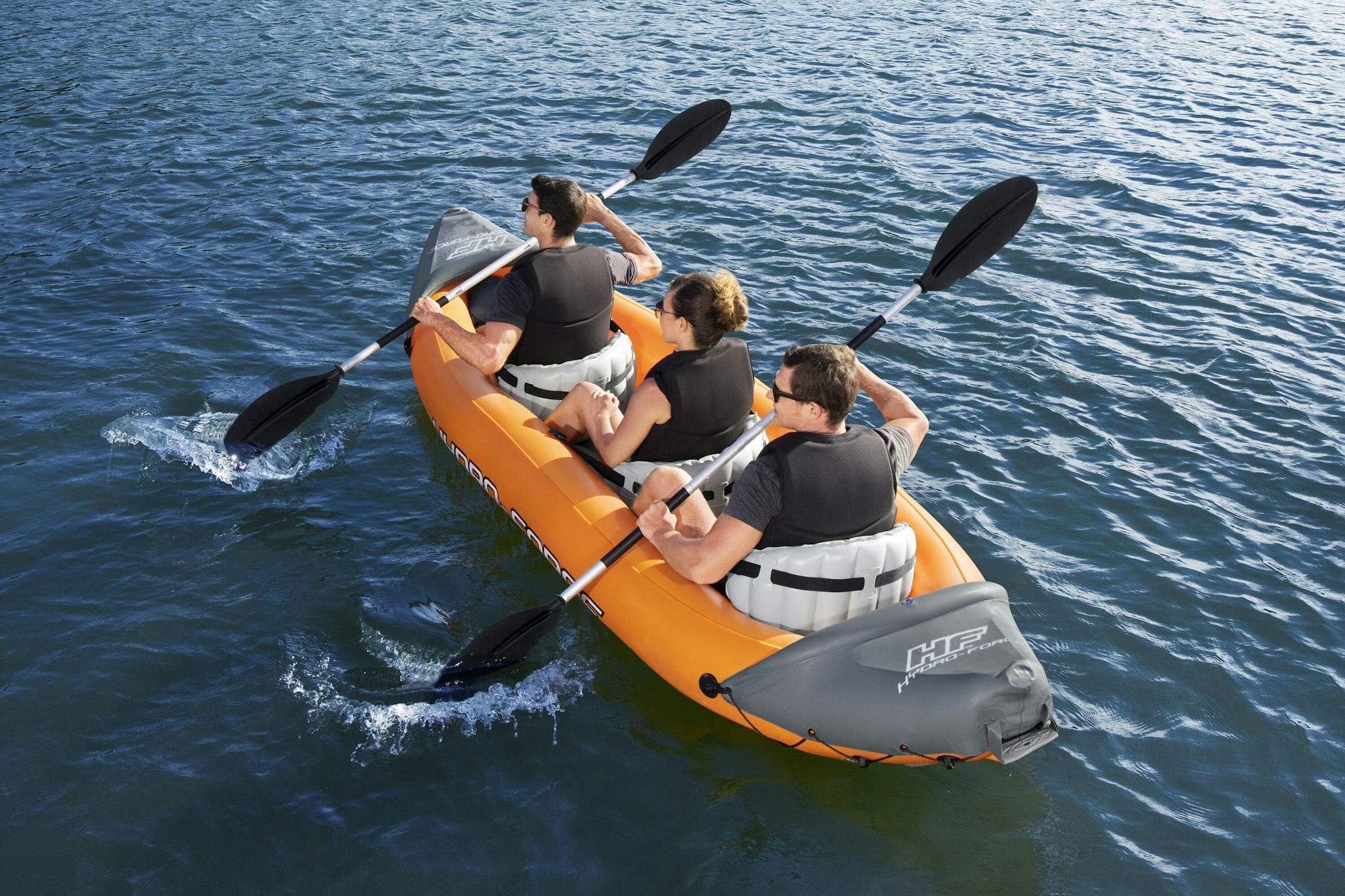 Sports d'eau Kayak gonflable Rapide X3 Hydro-Force™ 381 x 100cm, 3 places, 250 kg max, 2 pagaies, 2 ailerons amovibles et une pompe Bestway 8