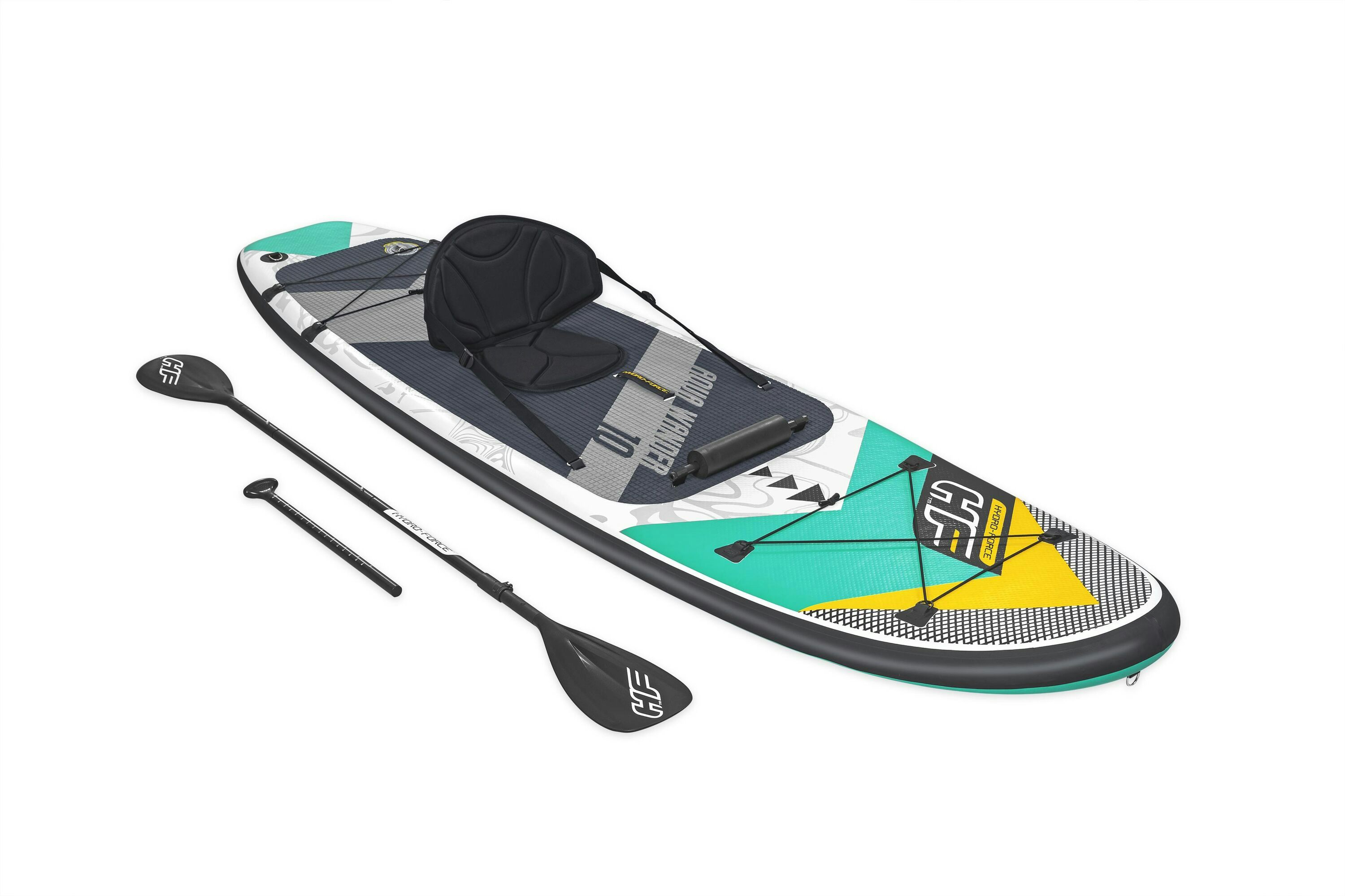 Sports d'eau Paddle SUP gonflable Hydro-Force™ Aqua Wander, 305 x 84 x 12 cm avec pagaie, leash, pompe, 2 ailerons et sac à dos de transport, siège détachable Bestway 1