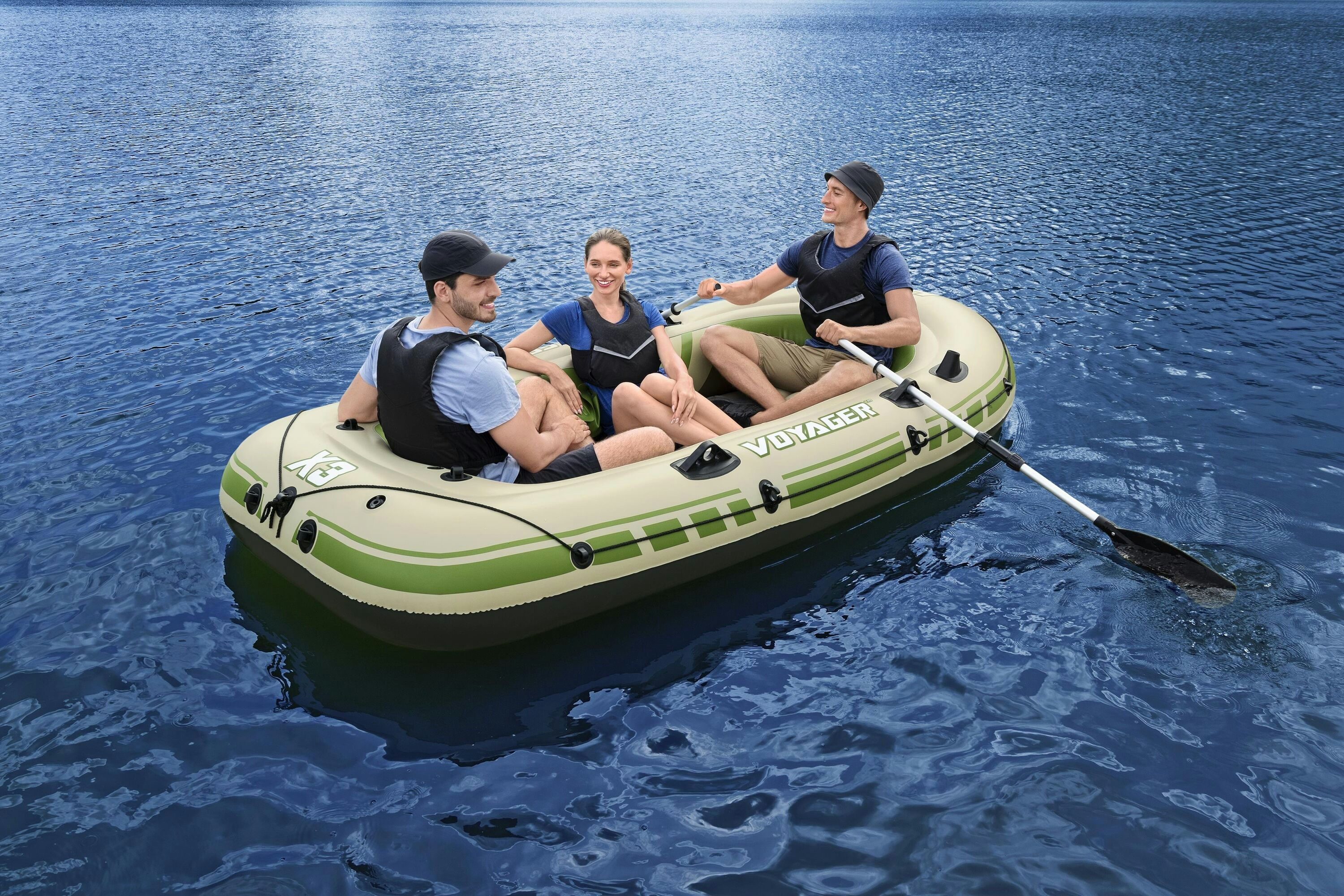 Sports d'eau Bateau gonflable Voyager™ X3 set Hydro-Force™, 294 x 137 cm, 3 adultes 360 kg, 2 pagaies, un sac de transport et de rangement et une pompe à air Bestway 1