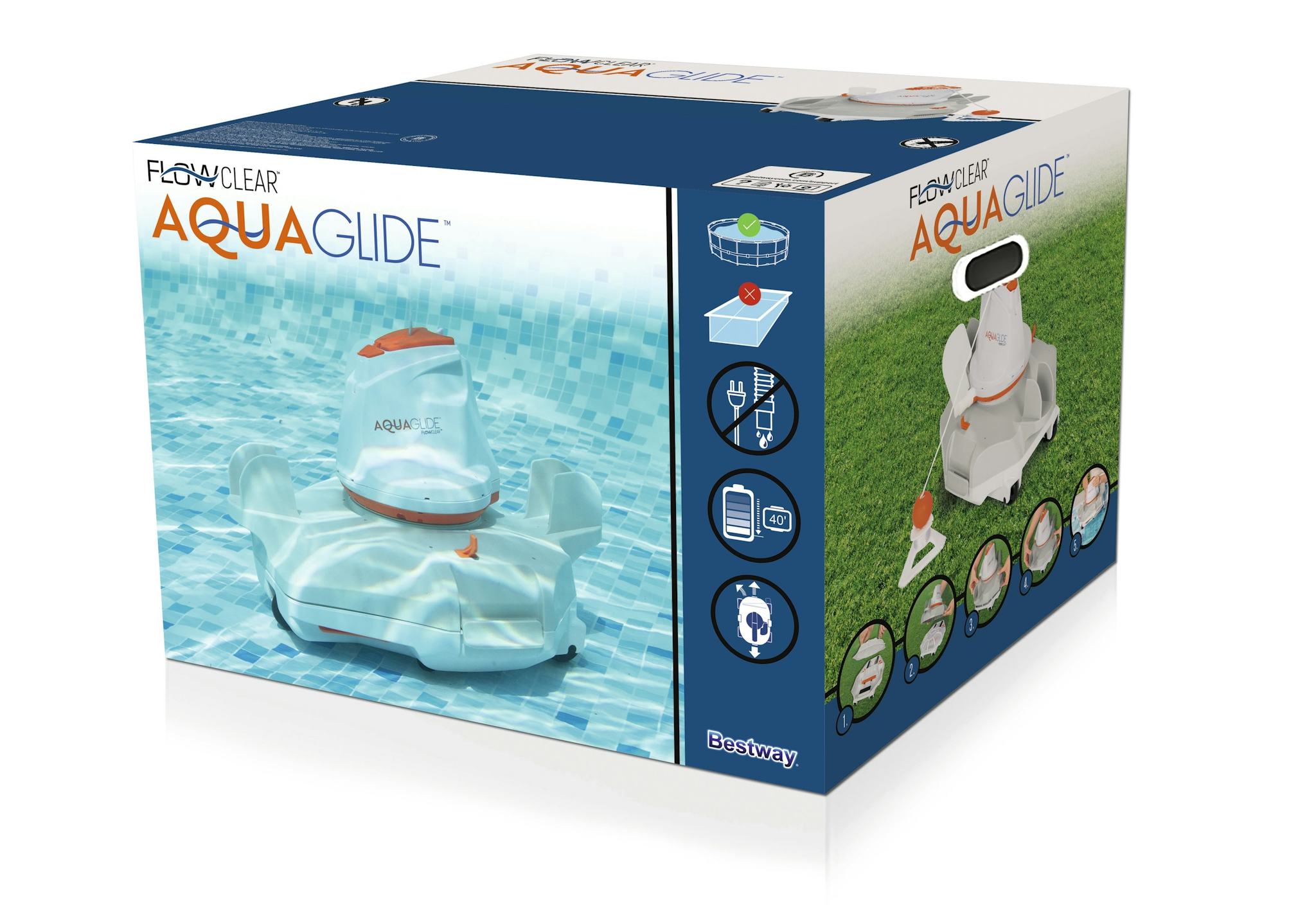 Accessoires piscine et spa Robot aspirateur autonome de piscine Aquaglide pour piscine à fond plat 3,5 x 5 m, batterie rechargeable Bestway 6