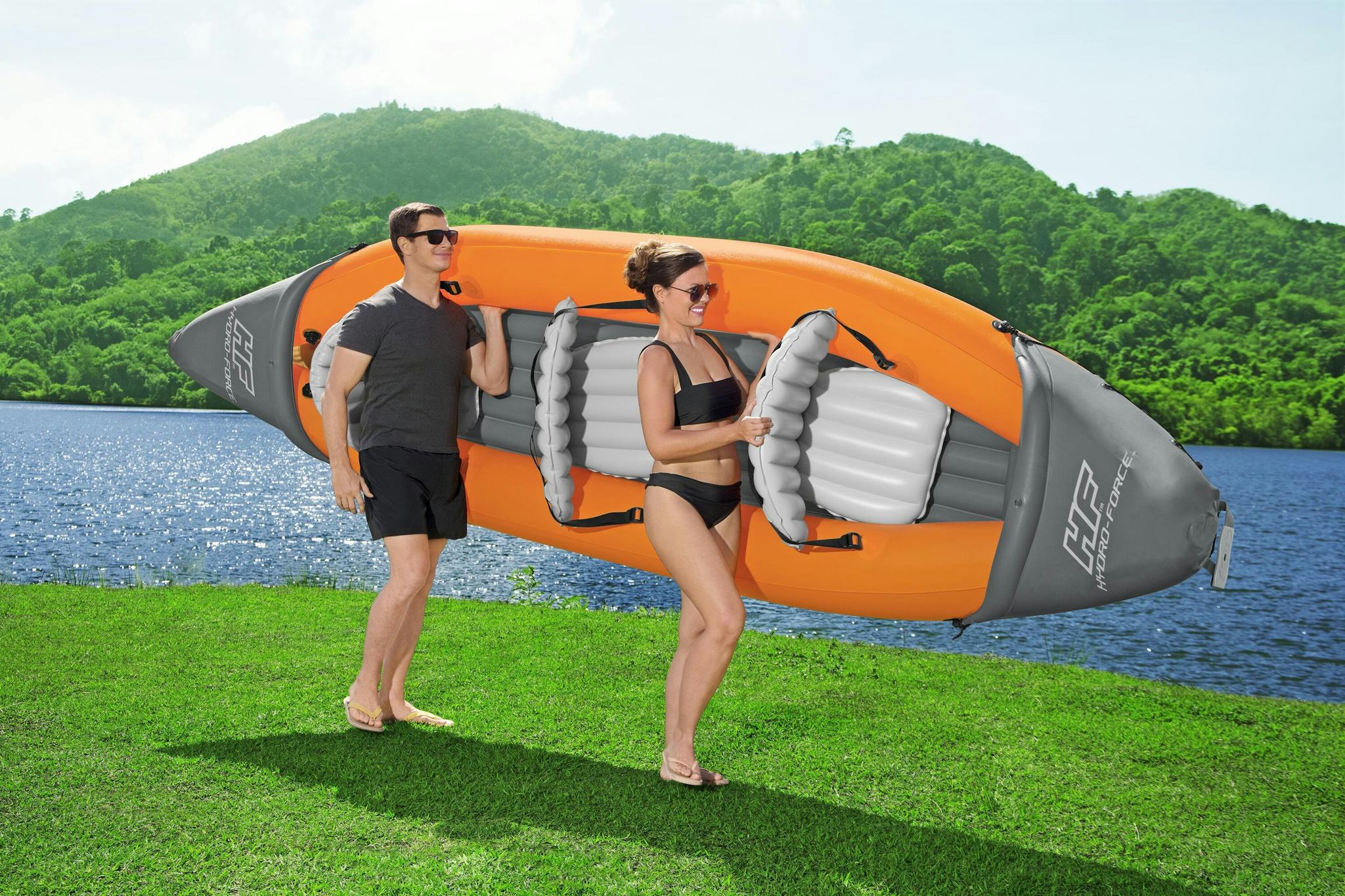 Sports d'eau Kayak gonflable Rapide X3 Hydro-Force™ 381 x 100cm, 3 places, 250 kg max, 2 pagaies, 2 ailerons amovibles et une pompe Bestway 6
