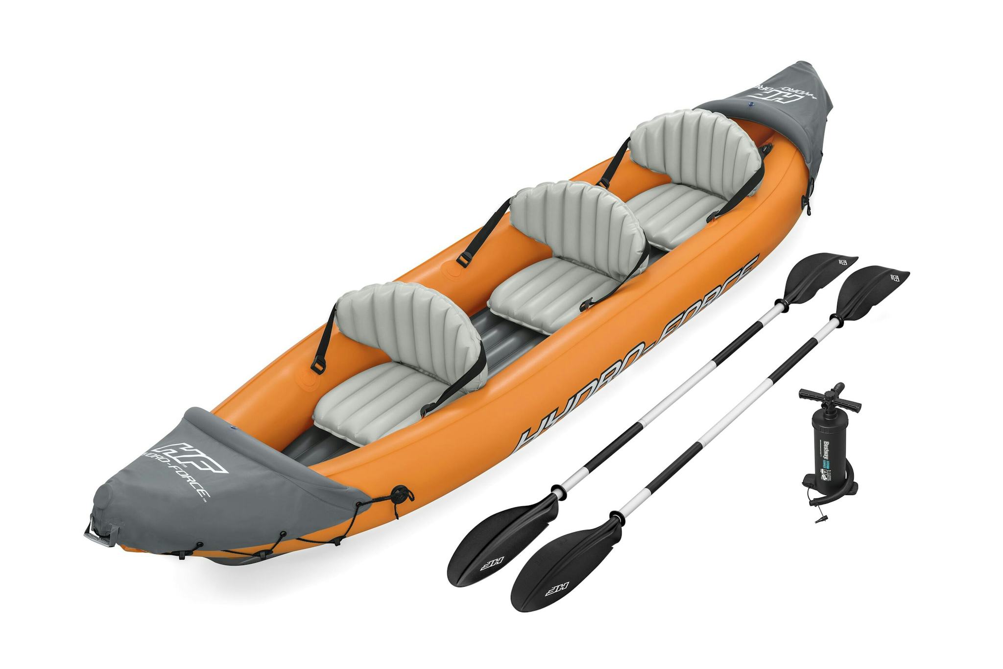 Sports d'eau Kayak gonflable Rapide X3 Hydro-Force™ 381 x 100cm, 3 places, 250 kg max, 2 pagaies, 2 ailerons amovibles et une pompe Bestway 2