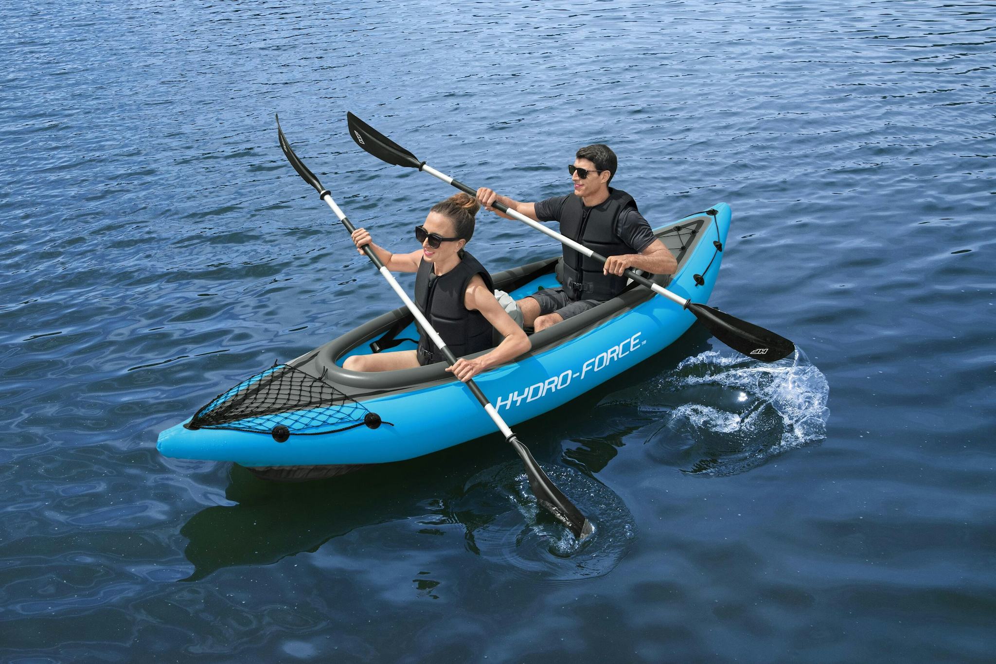 Sports d'eau Kayak gonflable Cove Champion X2 Hydro-Force™ 331 x 88cm, 2 places, 180 kg max, 2 pagaies, 2 ailerons amovibles et une pompe Bestway 6