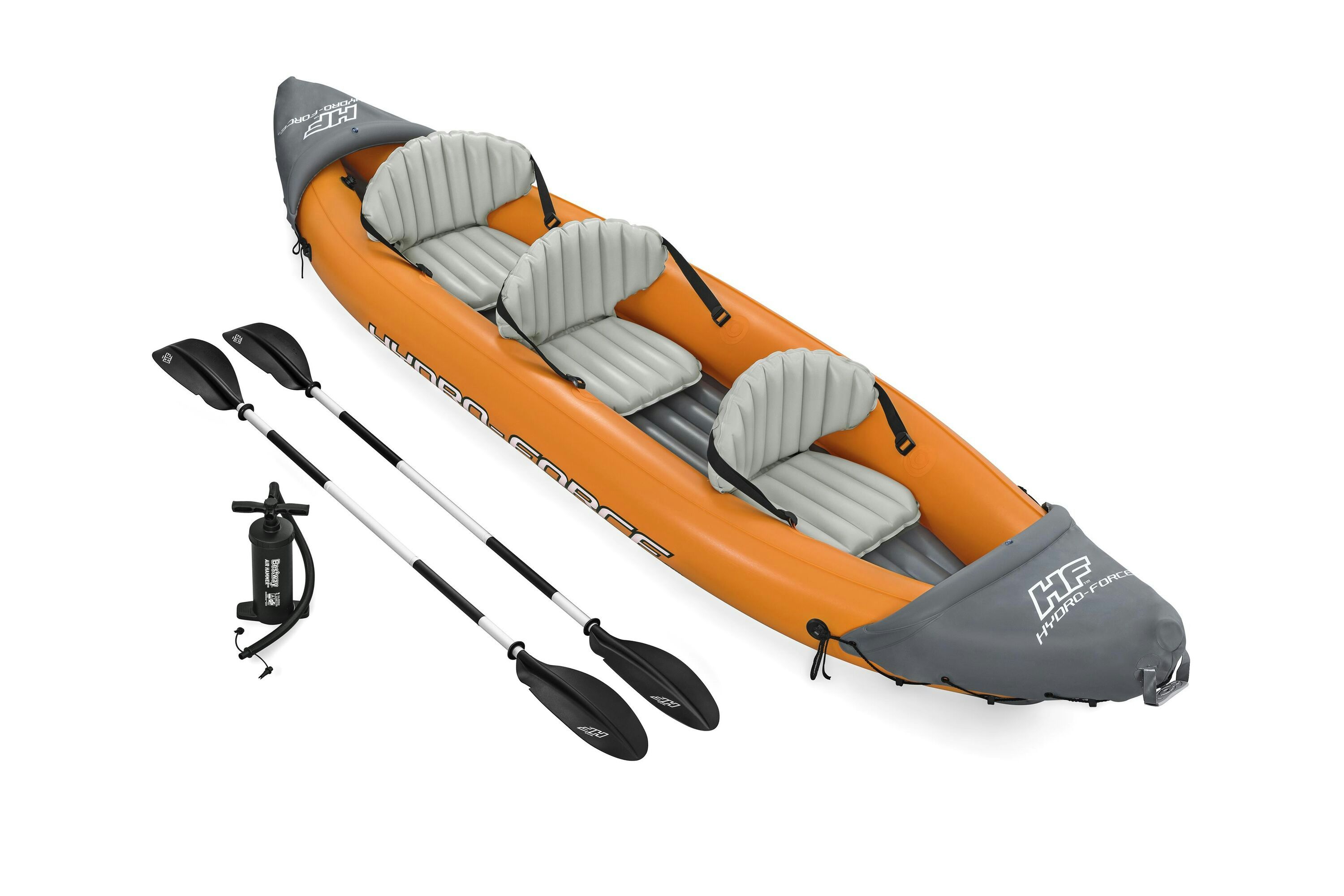 Sports d'eau Kayak gonflable Rapide X3 Hydro-Force™ 381 x 100cm, 3 places, 250 kg max, 2 pagaies, 2 ailerons amovibles et une pompe Bestway 1