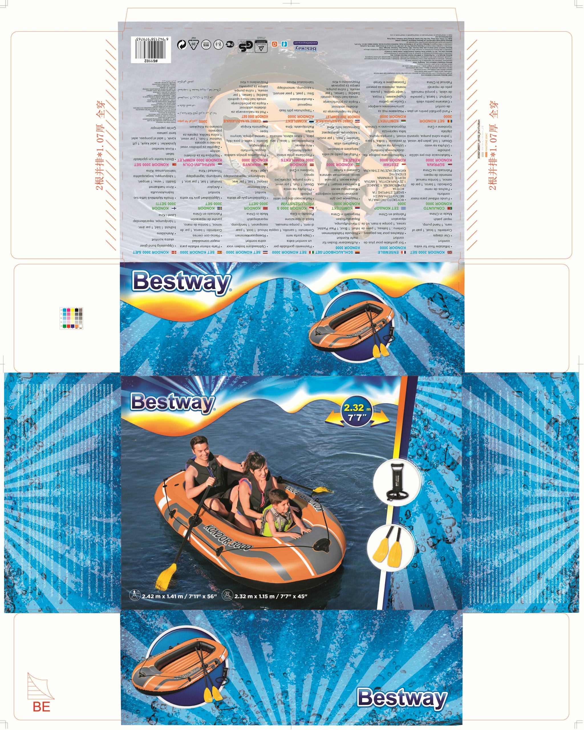 Sports d'eau Bateau gonflable Kondor 3000, rames et pompe à air, 228 x 110 cm Bestway 24