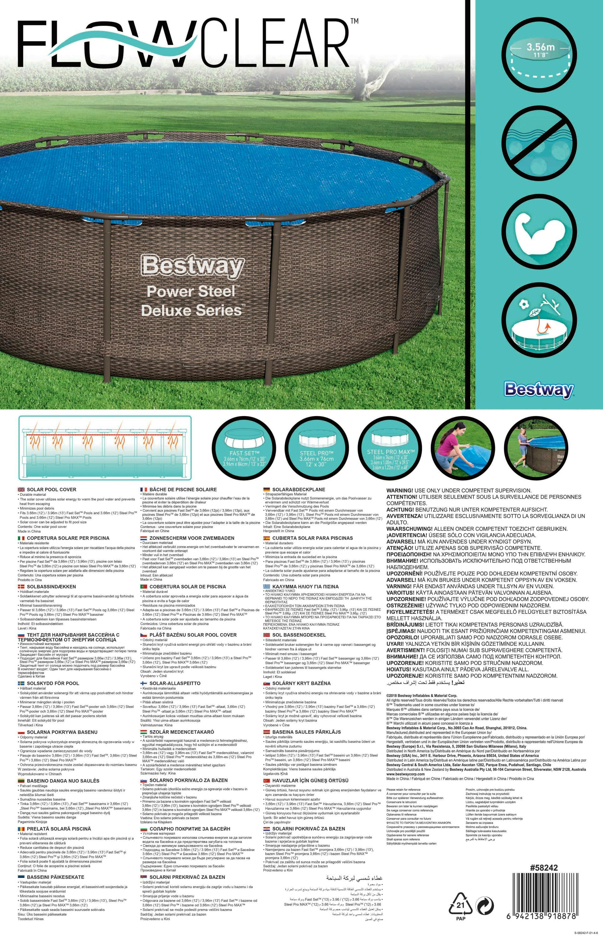 Accessoires piscine et spa Bâche solaire diamètre 356 cm piscine hors sol ronde diamètre 366 cm ou 396 cm Bestway 10