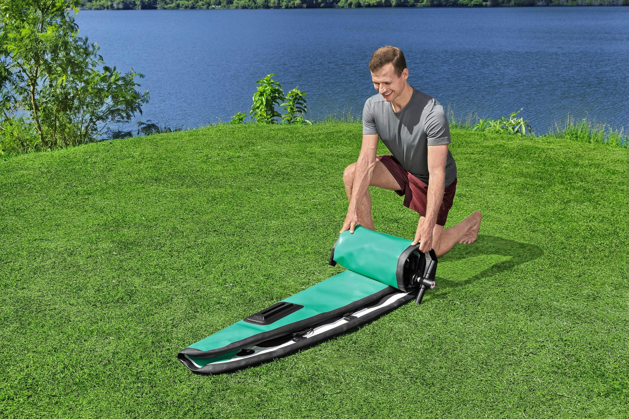 Sports d'eau Paddle SUP gonflable Hydro-Force™ Aqua Wander, 305 x 84 x 12 cm avec pagaie, leash, pompe, 2 ailerons et sac à dos de transport, siège détachable Bestway 8