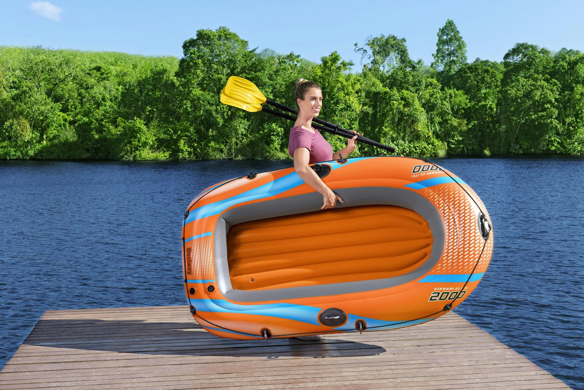 Sports d'eau Bateau gonflable Kondor Elite™ 2000 raft set, 196 x 106 cm, 1 adulte+1enfant, 120kg max, pompe à pied et 2 pagaies Bestway 5