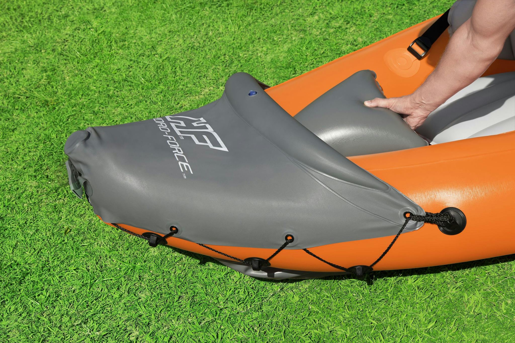 Sports d'eau Kayak gonflable Rapide X3 Hydro-Force™ 381 x 100cm, 3 places, 250 kg max, 2 pagaies, 2 ailerons amovibles et une pompe Bestway 7
