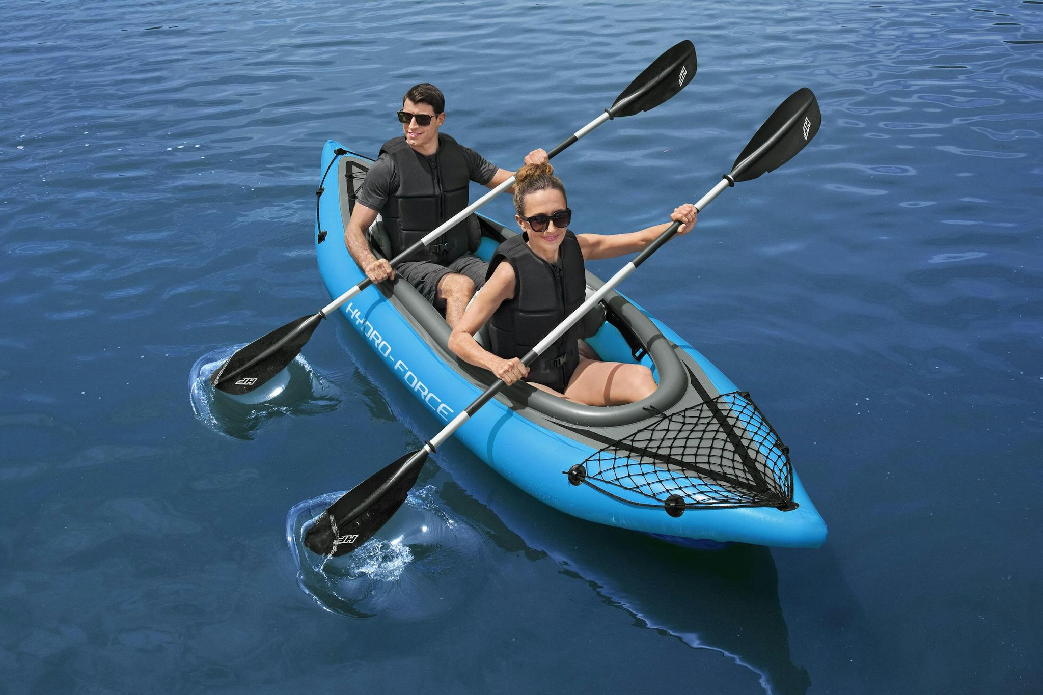 Sports d'eau Kayak gonflable Cove Champion X2 Hydro-Force™ 331 x 88cm, 2 places, 180 kg max, 2 pagaies, 2 ailerons amovibles et une pompe Bestway 3