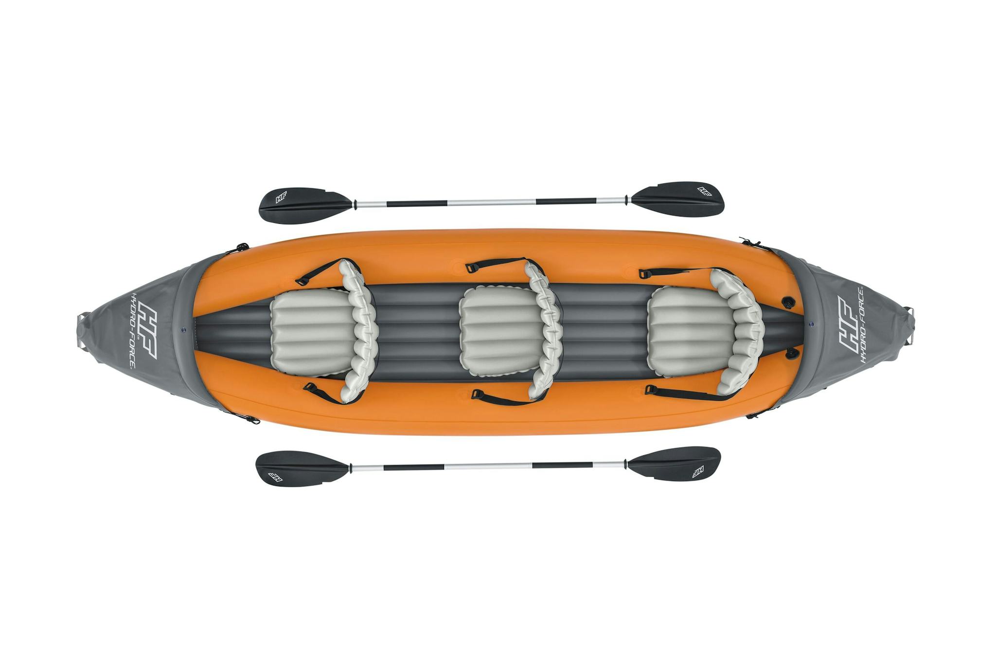 Sports d'eau Kayak gonflable Rapide X3 Hydro-Force™ 381 x 100cm, 3 places, 250 kg max, 2 pagaies, 2 ailerons amovibles et une pompe Bestway 4