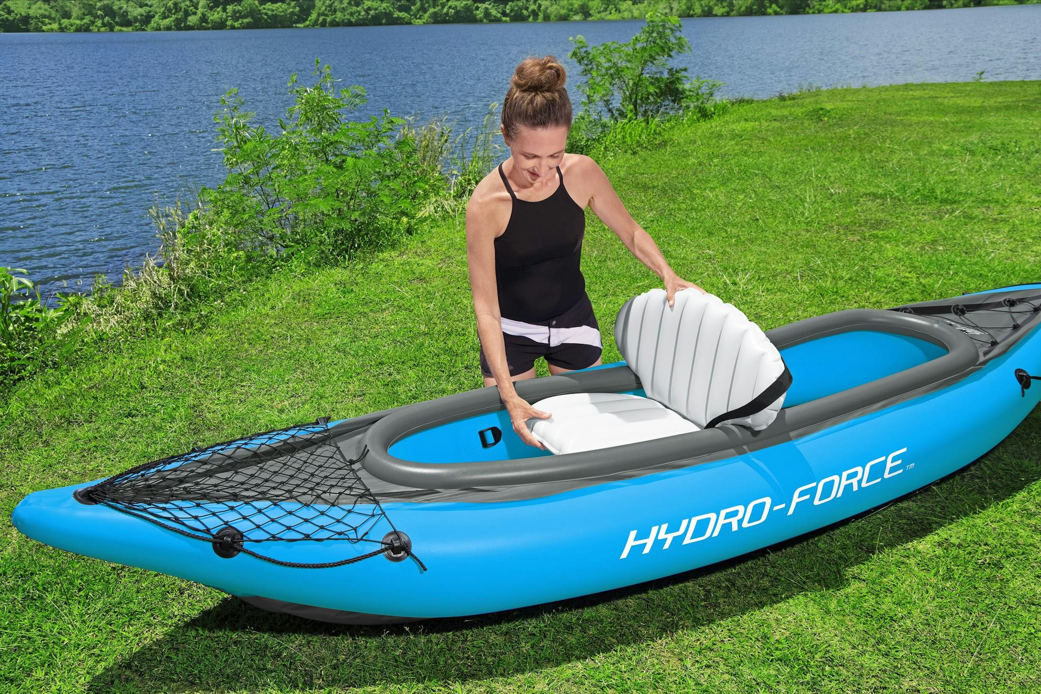 Sports d'eau Kayak gonflable Cove Champion X2 Hydro-Force™ 331 x 88cm, 2 places, 180 kg max, 2 pagaies, 2 ailerons amovibles et une pompe Bestway 7